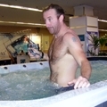 Actor practises for Channel swim in Spatex swimspas