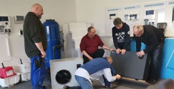Aquark makes its first European training tour with its patented Inverter Mr. Silence pool heat pumps