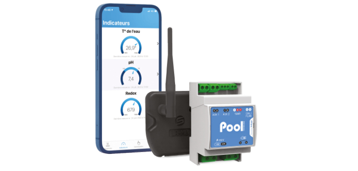 Kit per piscina connessa e-Pool Connect con antenna ripetitore e orologio connesso