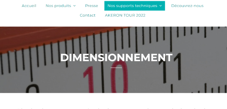 Le support technique « Dimensionnement » sur le site akeron