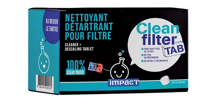 pastilles effervescentes anticalcaire anti tartre nettoyage filtre piscine Clean Filter Tab Impact