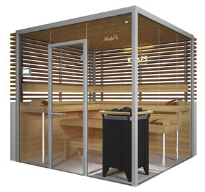 Vitrium sauna with veneer sltas