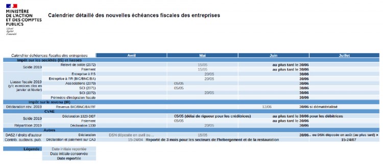 Nouveau calendrier echéances fiscales 2020