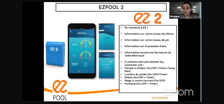 capture écran webinar EZ Pool coffret EZ2 local technique piscine connecté de Warmpac 
