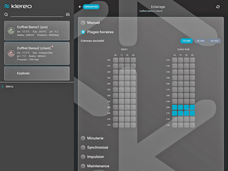 Les professionnels peuvent se connecter à leurs bassins à partir de l'application smartphone, ou sur la plateforme web Klereo Connect qui dispose d'une interface au design élégant, moderne, ergonomique et intuitif.