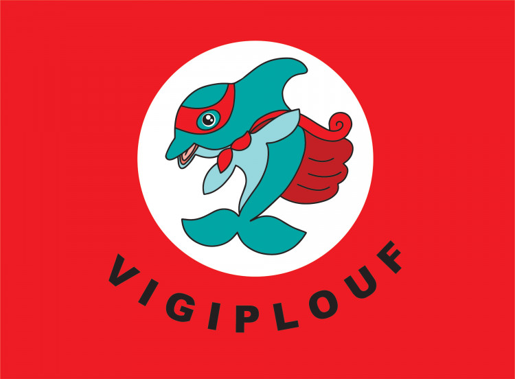 Logo Vigiplouf rouge de la FPP : baignade en piscine interdite non surveillée pour les jeunes enfants