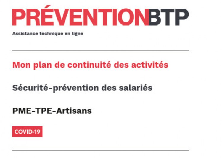 Plan de continuité activité Prevention BTP