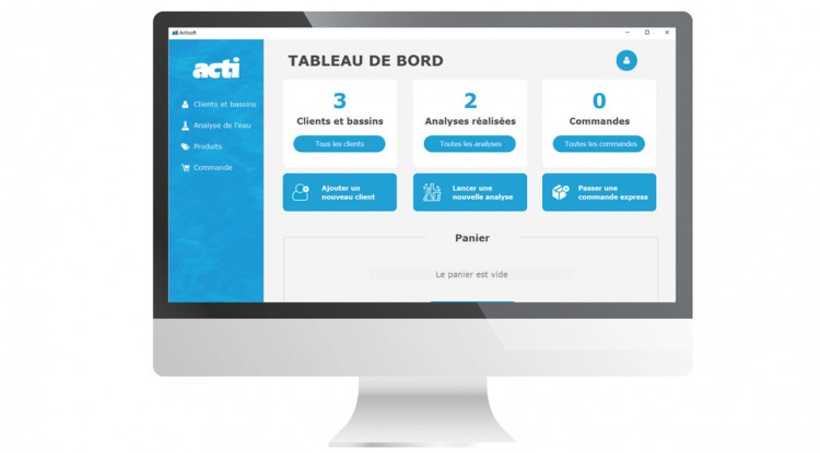Page d'accueil du logiciel Actisoft de scp pour l'analyse de l'eau de la piscine