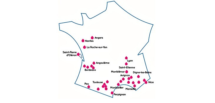 Carte de France 2020 des associés pisciniers indépendants La Coopérative des Pisciniers