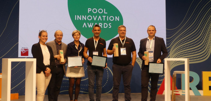 Les lauréats des Pool Innovation Awards et Florence Rousson Mompo Piscine Global Europe