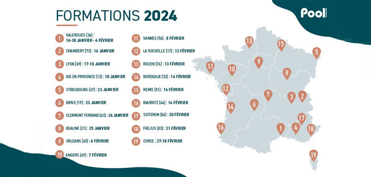 Cartes de France des étapes de formation Pool Technologie en 2024
