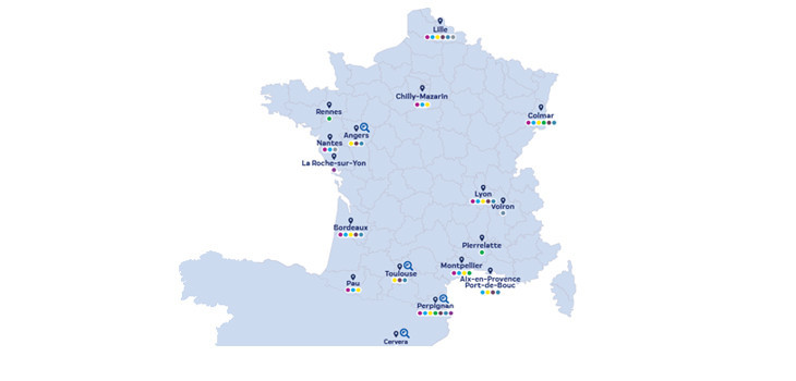 Carte France-Espagne formations Fluidra Pro Academy 2022-2023