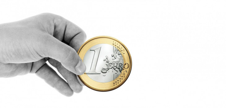 hand giving 1 euro white background