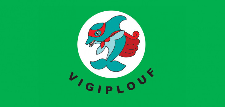logo Vigiplouf vert avec dauphin vert sur fond blanc