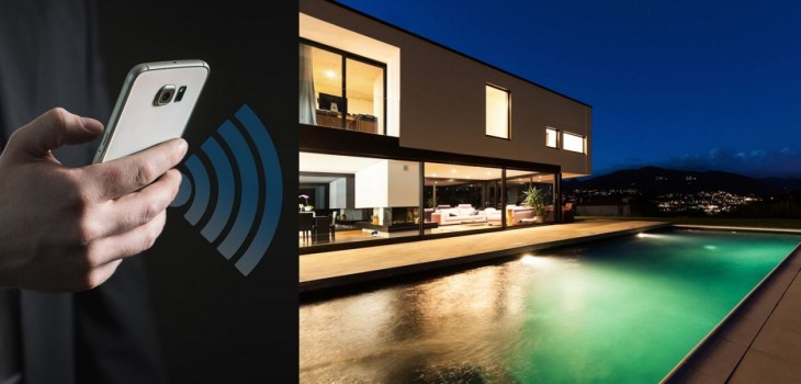 home automation automation equipment management on smartphone pool lighting by night 