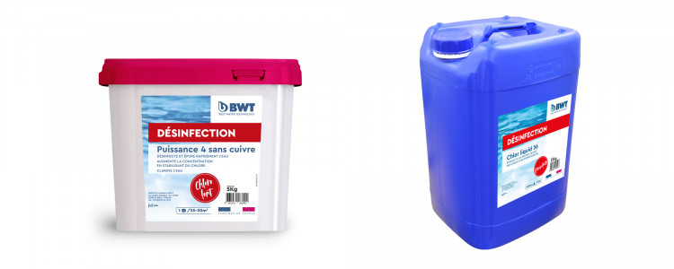 Puissance 4 sans cuivre et Chlore liquide Désinfection eau piscine BWT Pool Products