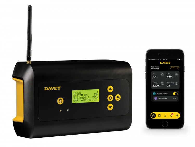 Davey ProMatic pool salt chlorinator with smartphone app control