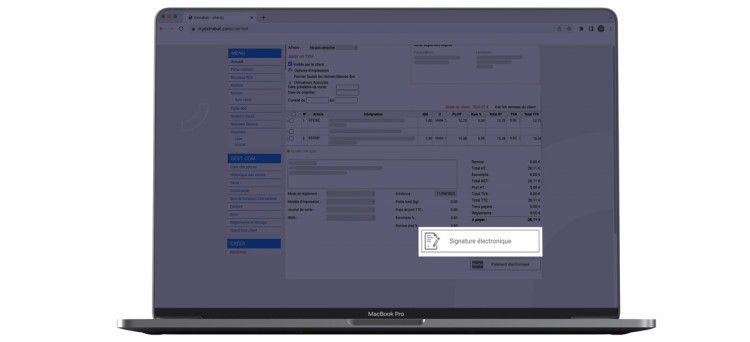 facture piscine avec signature électronique dans le logiciel ERP piscine Extrabat