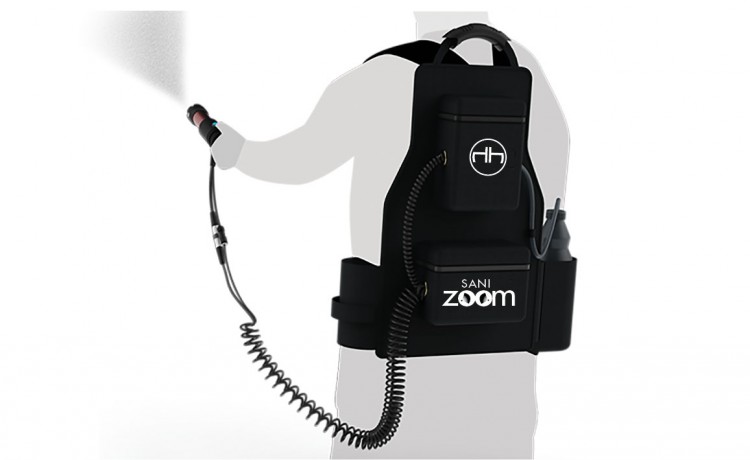 Sani Zoom est un système de baguette brumisante dotée d'une petite alimentation pour projeter les micro-goutelettes désinfectantes