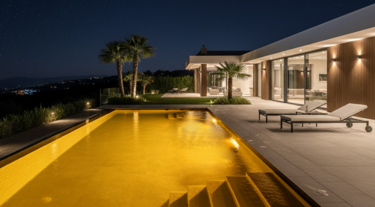 Piscine illuminée par le projecteur linéaire LED SEAMAID