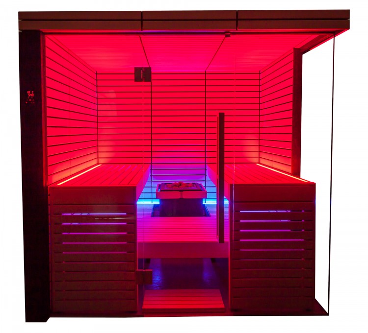 Sauna premium eclairage leds rouges Lindea View SCP Sentiotec