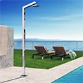 A stylish stainless steel outdoor shower