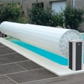 Automatic aboveground pool covers with carbon-finish posts