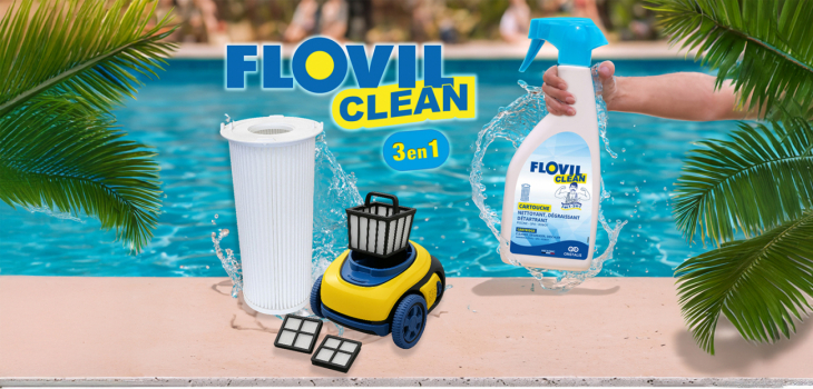 Flovil Clean : spray nettoyant 3-en-1 pour filtres de piscine, spa et robot