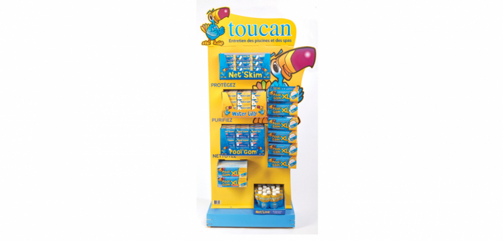 integrale,gamme,toucan,presentoir,unique,produits,nettoyage,piscine