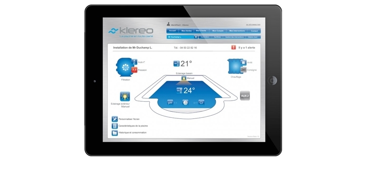 Tablette équipée de Klereo Connect