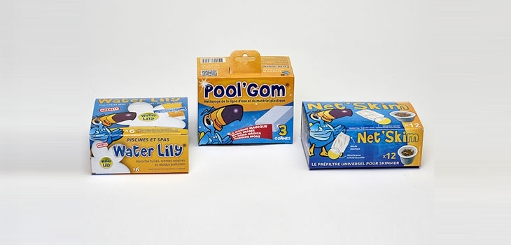 présentoirs gamme de produits piscine Toucan