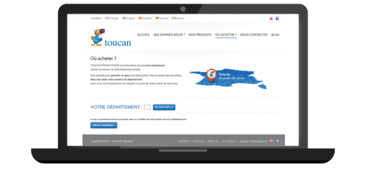 Rubrique du site Toucan dédiée à trouver un point de vente