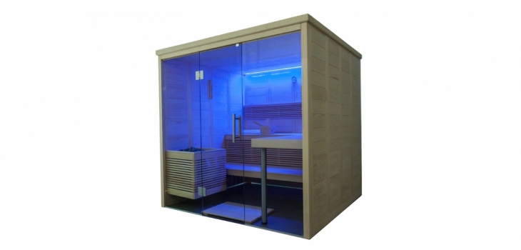 sauna Blance View éclairage leds bleues SCP Sentiotec