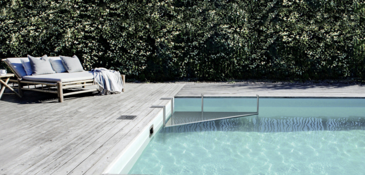 lounge plateforme immergé amovible angle piscine acier inoxydable Lazy Layer