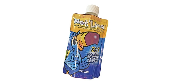 nouveau packagin Doypack pour gel nettoyant ligne eau piscine Toucan