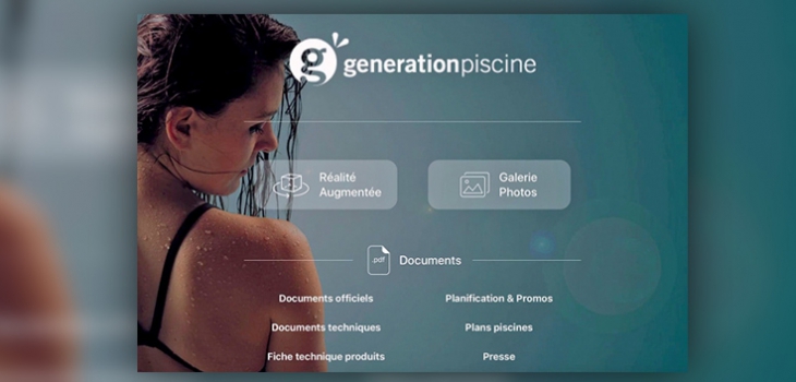 Page d'accueil application pour tablette de Generation Piscine