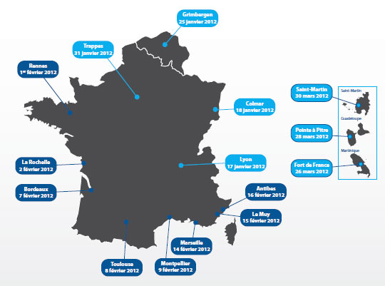 carte de France des Journées Professionnelles Procopi