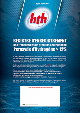 Registre Peroxyde d'oxygene hth